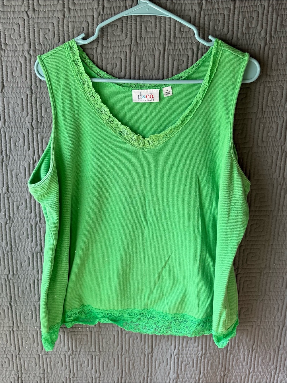 Denim And Company Shirt Women’s 1x Green Laced Lined Cotton Blend Sleeveless